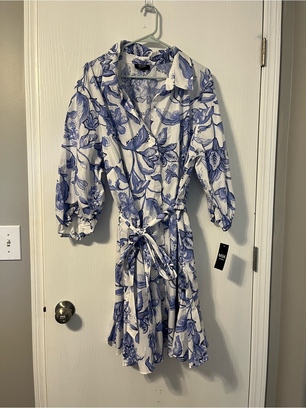 MSK White and Blue Floral Wrap Mini Dress